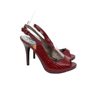Carlos Santana Hope Peep Toe Slingback High Heels Faux Leather Snakeskin Size 10